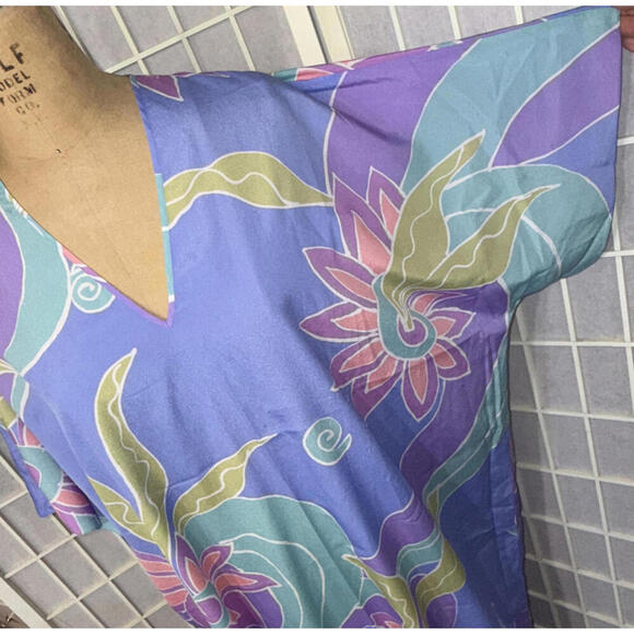 VTG'80s Bill Tice Swim Cover Maxi Side Slit Mumu Gown Sheer Geometric Petite Sm - Picture 8 of 15